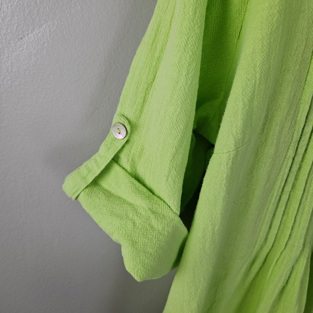 Soft Surroundings Anywhere Pucker Cotton Gauze Pintuck Tunic Top Sz L Lime Green - Picture 4 of 8